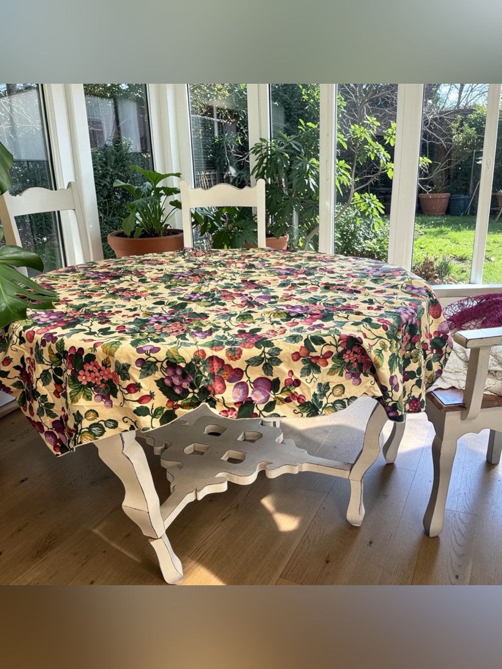 Vintage 1990s Fruit Tablecloth | 69 x 74 Oval Oblong Cotton Blend